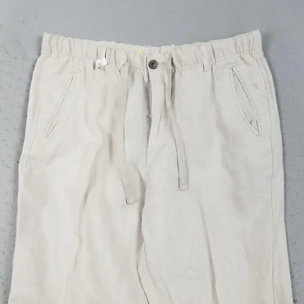 Tasso‎ Elba Linen Pants Mens Large White Drawstring Elastic Beach Casual Travel